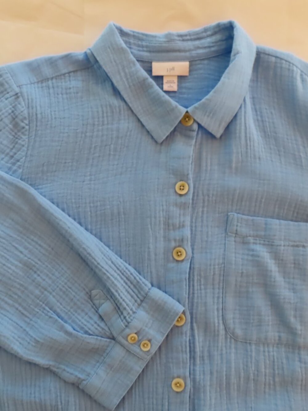 J. Jill Blue Cotton Gauzy Midi Shirt Dress Side Slits Beach Cruise Large Petite